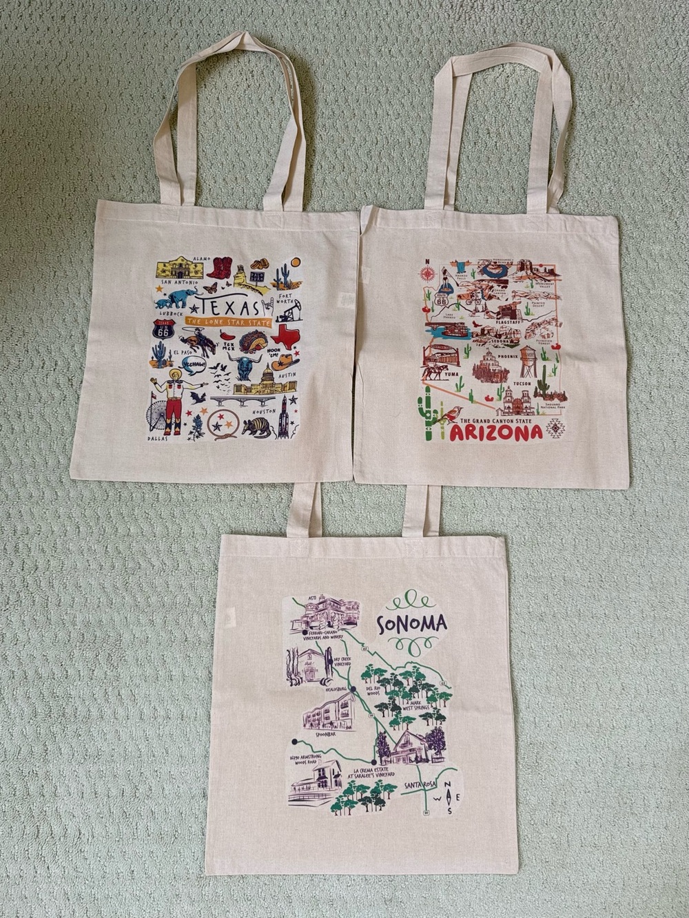 Canvas Sonoma, Texas, and Arizona Tote Bags (Includes All Three).